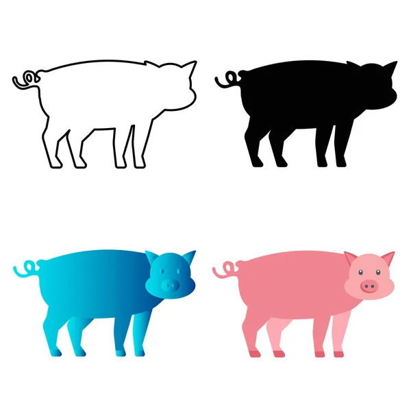 Ilustración Abstracta Silueta Animal Cerdo Plano — Vector de stock
