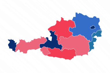 Avusturya 'nın Vilayetli Çoklu Renkli Haritası