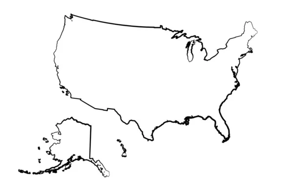 Dibujado Mano Forrado Estados Unidos Simple Mapa Dibujo — Vector de stock