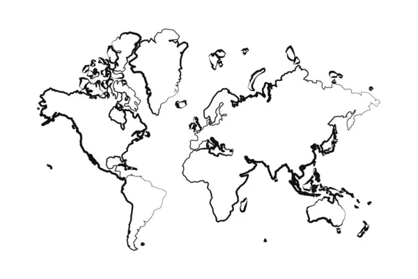 Disegnato Mano Foderato Mondo Semplice Mappa Disegno — Vettoriale Stock