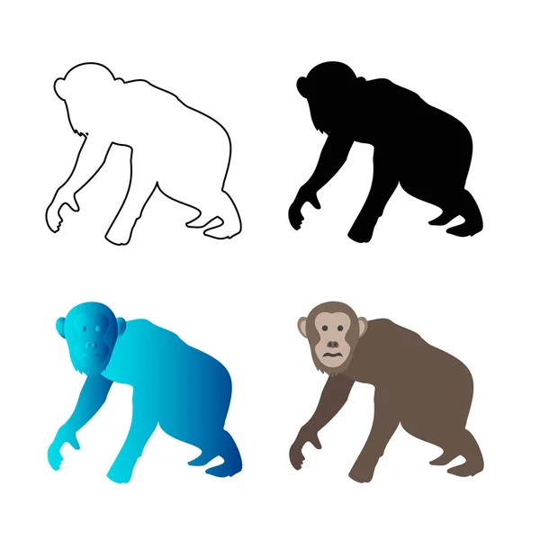 Abstract Vlakke Chimpansee Dieren Silhouet Illustratie — Stockvector