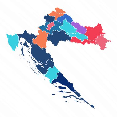 Hırvatistan 'ın Eyaletli Çok Renkli Haritası