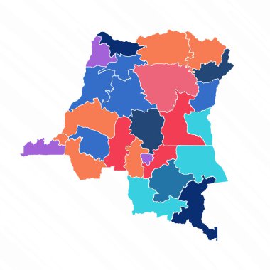 Demokratik Kongo Cumhuriyeti 'nin çok renkli haritası.