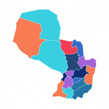 Eyaletlerle Paraguay 'ın Çoklu Renkli Haritası
