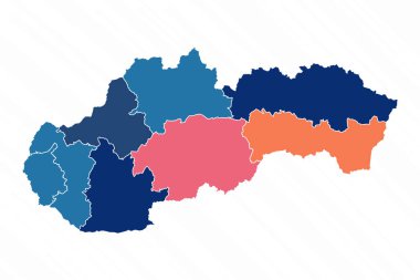 Slovakya 'nın Vilayetli Çoklu Renkli Haritası
