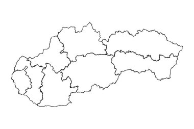 Slovakya 'nın Eyaletler ve Şehirlerle Özet Haritası