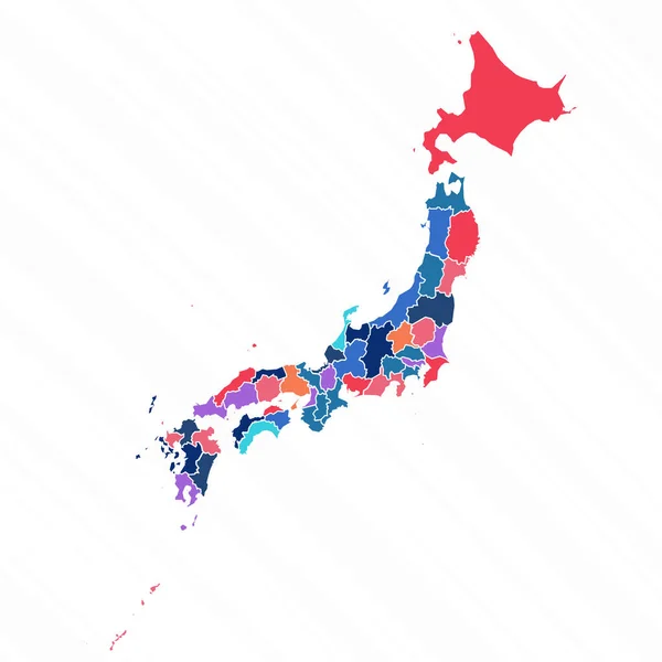Japán Multikolor Térképe Tartományokkal — Stock Vector