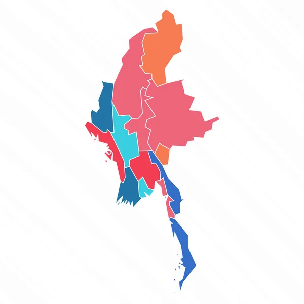 Πολύχρωμος Χάρτης Της Μιανμάρ Επαρχίες — Διανυσματικό Αρχείο