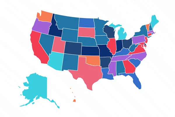 美国与各省的多色彩地图 — 图库矢量图片
