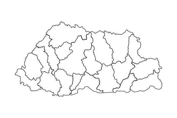 Obrys Mapa Bhútánu Státy Městy — Stockový vektor