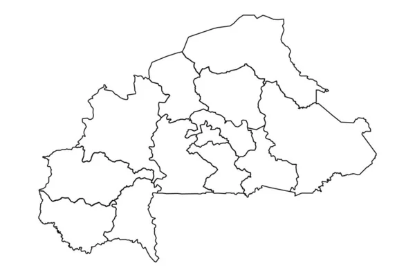 Outline Sketch Mappa Burkina Faso Con Stati Città — Vettoriale Stock