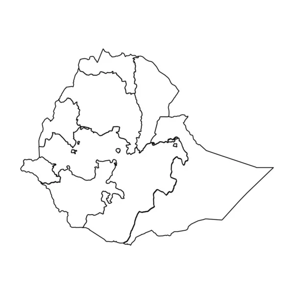 Outline Sketch Mappa Etiopia Con Stati Città — Vettoriale Stock