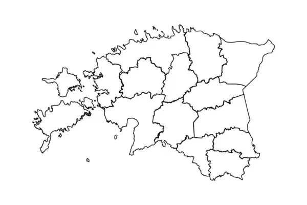 Obrys Mapa Estonska Státy Městy — Stockový vektor