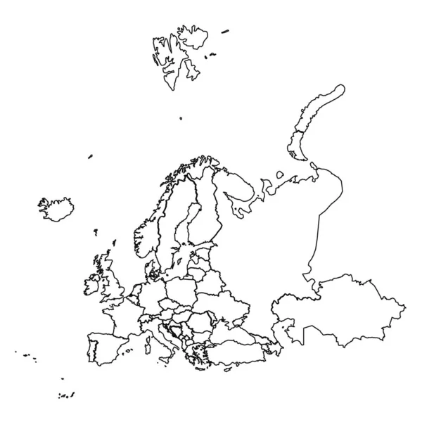 Obrys Náčrtu Mapa Evropy Zeměmi — Stockový vektor