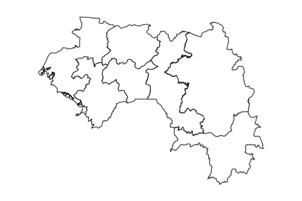Outline Sketch Mappa Guinea Con Stati Città — Vettoriale Stock