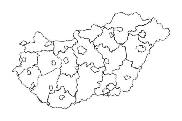 アウトライン スケッチ ハンガリーの国と都市のマップ — ストックベクタ