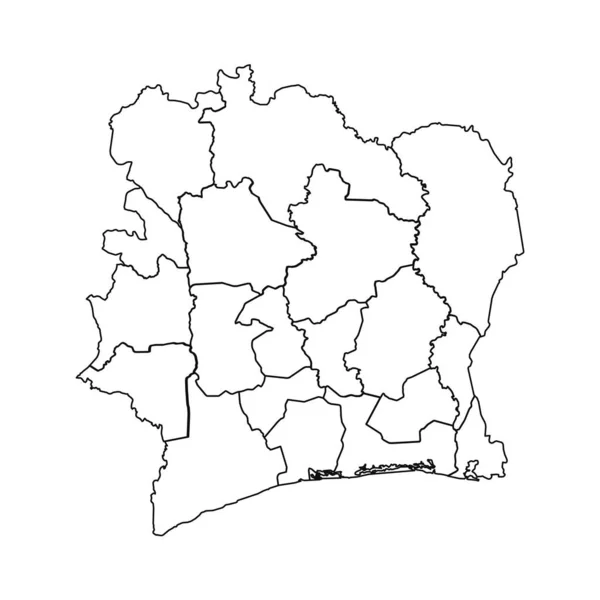 科特迪瓦与各邦和各城市的示意图 — 图库矢量图片