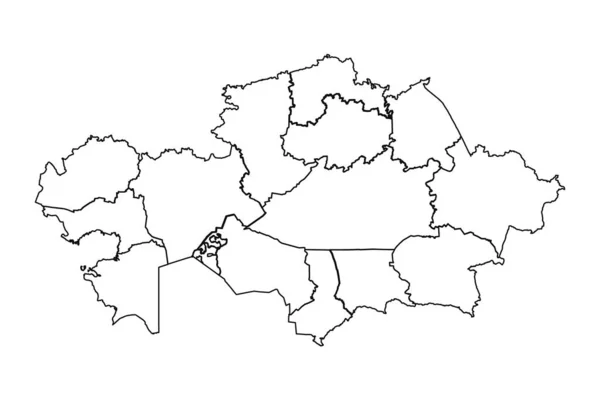 Overzicht Sketch Kaart Van Kazachstan Met Staten Steden — Stockvector
