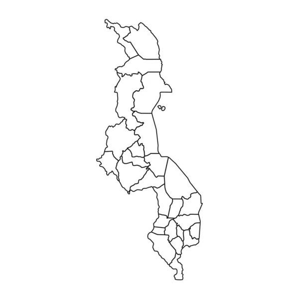 アウトライン スケッチ マラウイの州と都市のマップ — ストックベクタ