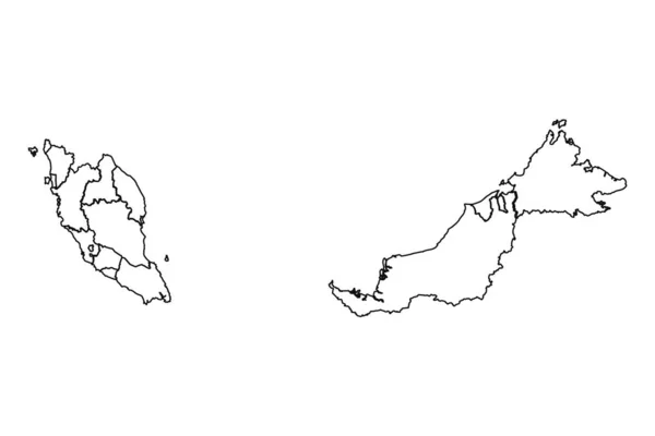 Χάρτης Περίγραμμα Σκίτσο Της Μαλαισίας Κράτη Και Τις Πόλεις — Διανυσματικό Αρχείο