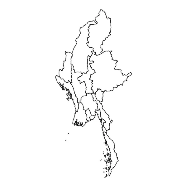Χάρτης Περίγραμμα Sketch Της Μιανμάρ Κράτη Και Τις Πόλεις — Διανυσματικό Αρχείο