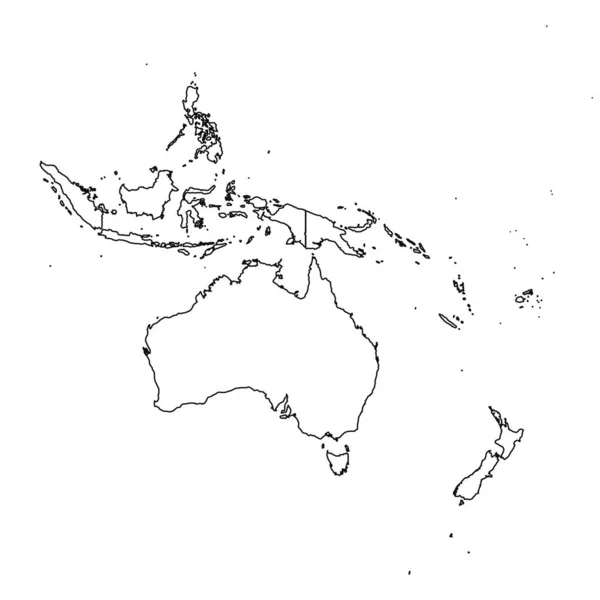 Outline Sketch Mappa Oceania Con Stati Città — Vettoriale Stock