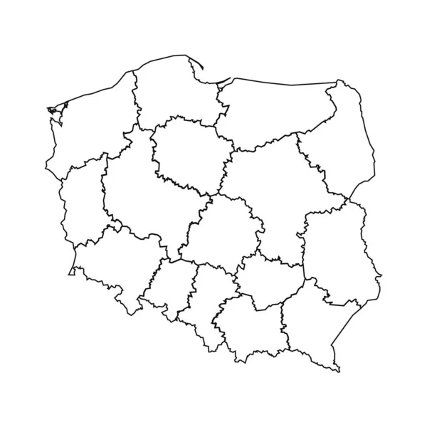 Obrys Mapy Polska Státy Městy — Stockový vektor