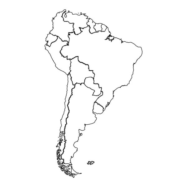Güney Amerika Nın Ülkeli Taslak Haritası — Stok Vektör