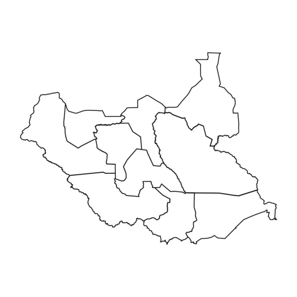 Obrys Mapy Jižního Súdánu Státy Městy — Stockový vektor