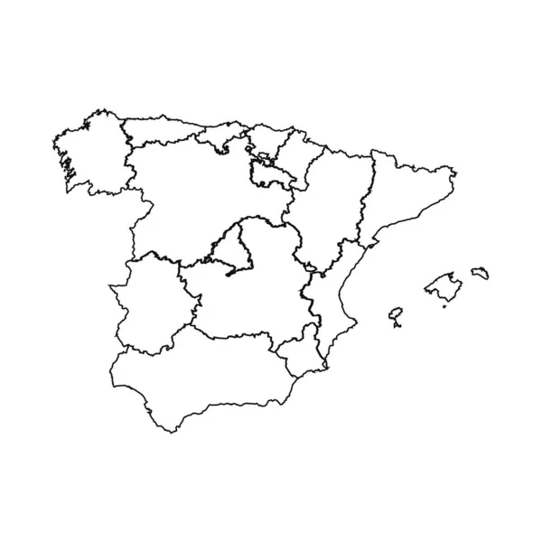 Zarys Mapy Hiszpanii Stanami Miastami — Wektor stockowy