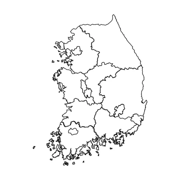 Skiss Karta Över Sydkorea Med Stater Och Städer — Stock vektor