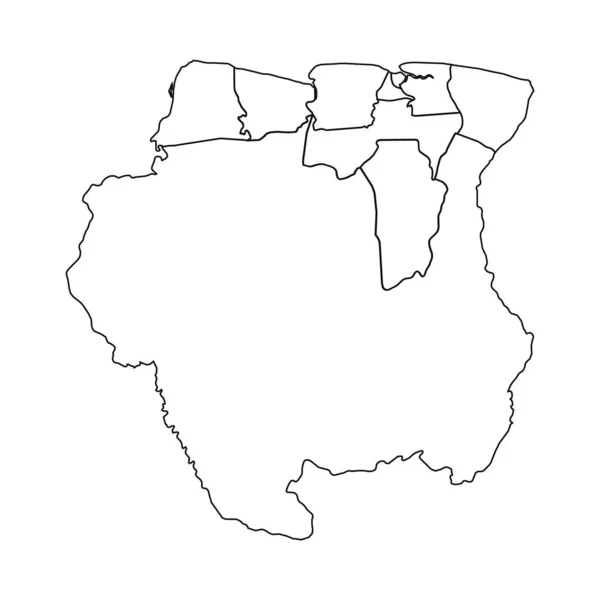 Översiktskarta Över Surinam Med Stater Och Städer — Stock vektor