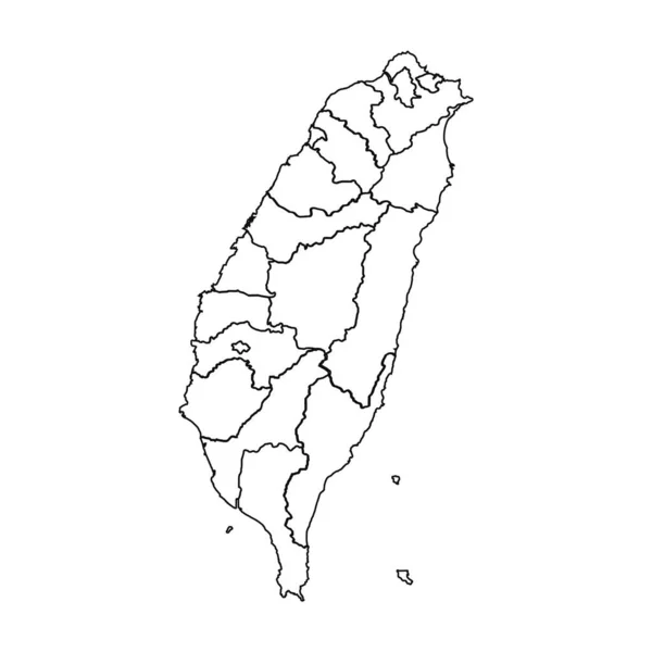 Outline Sketch Mappa Taiwan Con Stati Città — Vettoriale Stock