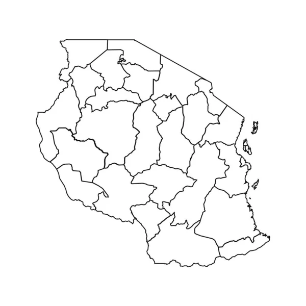 Zarys Mapy Tanzanii Stanami Miastami — Wektor stockowy