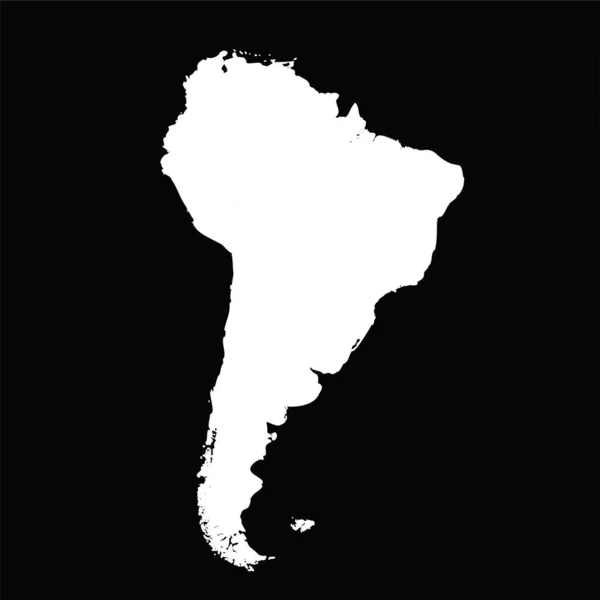 Jednoduchá Mapa Jižní Ameriky Izolovaná Černém Pozadí — Stockový vektor