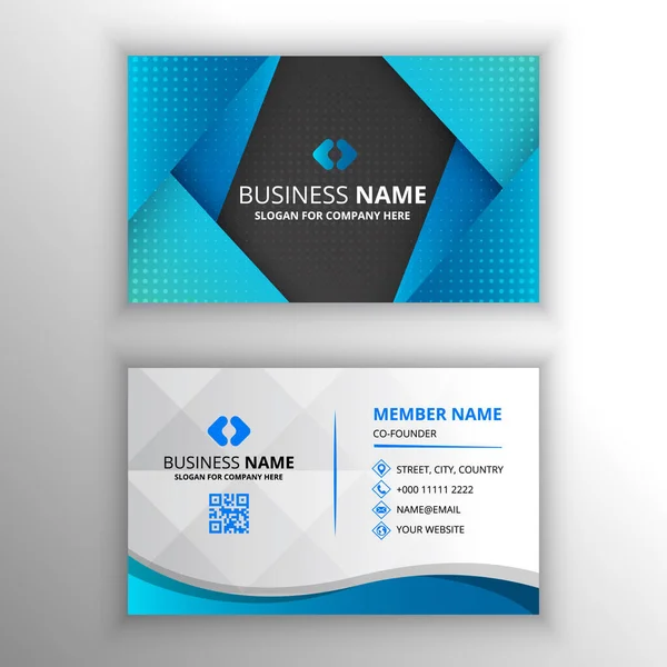 Abstrakcyjny Elegancki Szablon Gradient Diagonal Business Card Czarnymi Niebieskimi Kształtami — Wektor stockowy