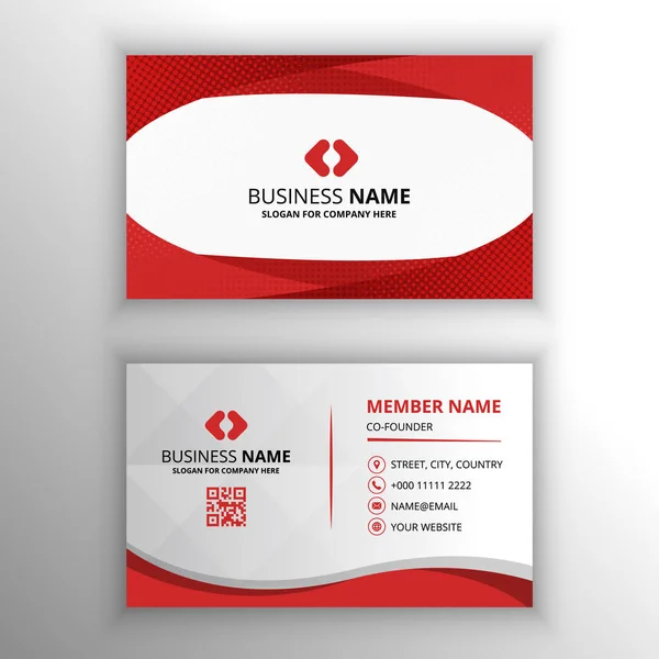 Abstract Red Curved Business Card Template Dots — Stock Vector