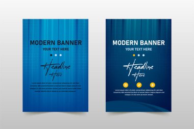 Soyut Vektör Parlak Gradyan Çizgili Mavi Sancak Şablonu