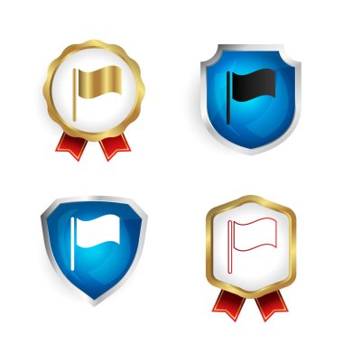 Soyut Dalgalı Bayrak Rozeti ve Etiket Koleksiyonu