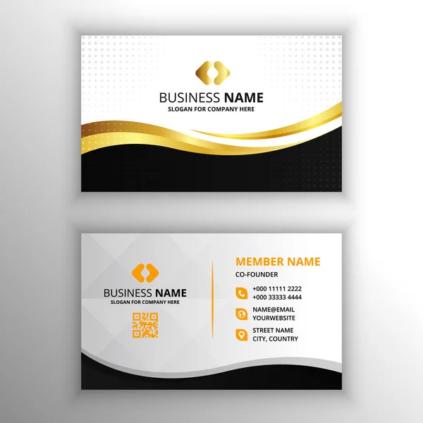 Abstract Stylish Black Gold Curved Business Card Template Dots — Stock Vector