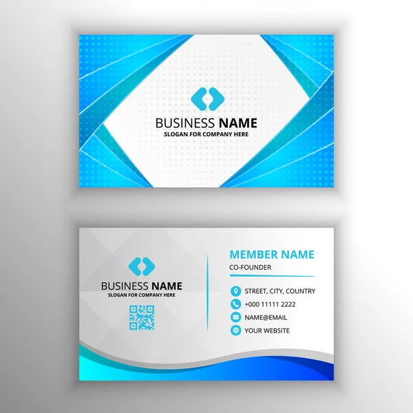 Elegant Vector Curved Minimal Blue Business Card Template — Stock Vector