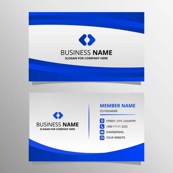 Vector Curved Lines Blue Business Card Template — Stock Vector