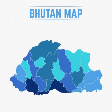 Bhutan Bölgelerle Ayrıntılı Harita