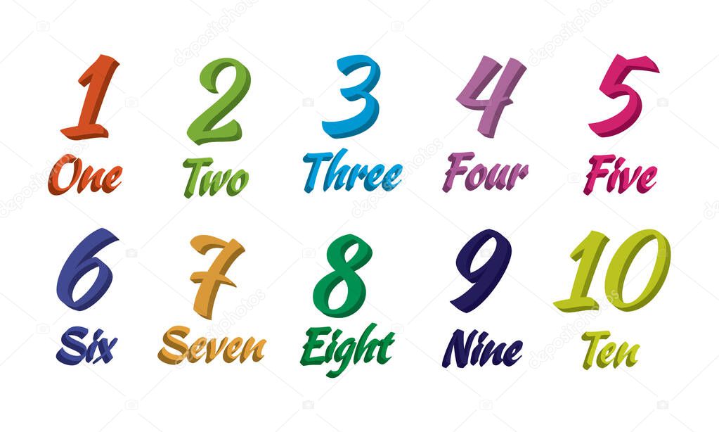 Colorful Numbers With Names One to Ten