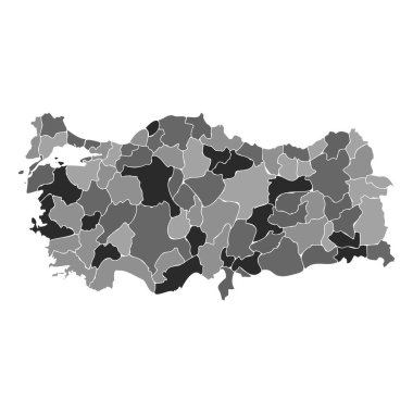 Gri Bölünmüş Türkiye Haritası