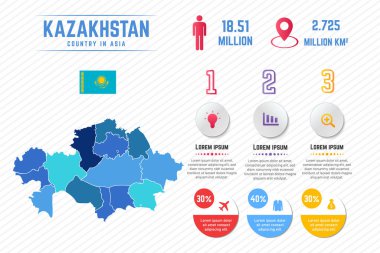 Renkli Kazakistan Bilgi Şablonu Haritası