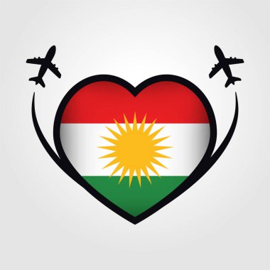 Iraqi Kurdistan Travel Heart Flag With Airplane Icons clipart