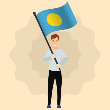 Happy Man Holding Palau Flag