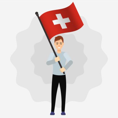 İsviçre Bayrağını Tutan Mutlu Adam