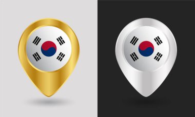 Altın ve Gümüş Güney Kore Bayrak Haritası Pin Simgesi